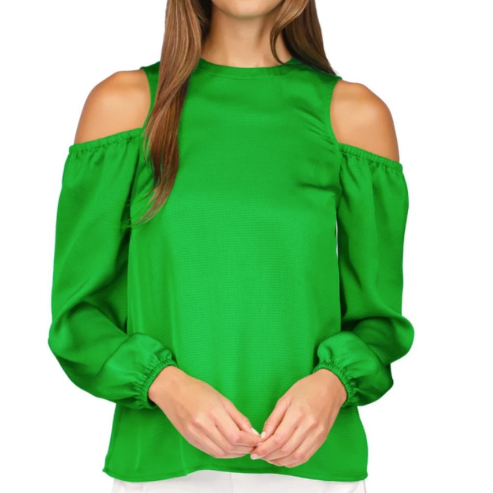 NWT MICHAEL KORS WOMENS SATIN COLD-SHOULDER TOP SPRING GREEN MR340HZ4LW SMALL